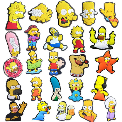 15-100pcs Hot sales Cartoon Wacky Simpson Anime Series PVC Shoe Accessories Suitable For Hole Shoes And Beach Bags Accessory