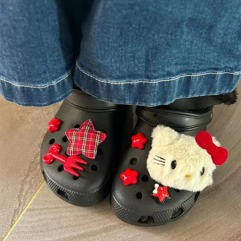 New Hello Kitty Plush Shoes Charms Set  for Clogs, Sandals & Bags DIY Anime Shoe Accessories For Xmas Party Gifts Favo