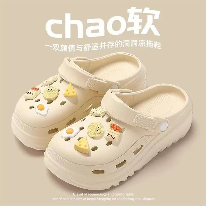 2026 new bag head thick-soled cartoon versatile outer wear non-slip fashion cute hole shoes women's beach summer