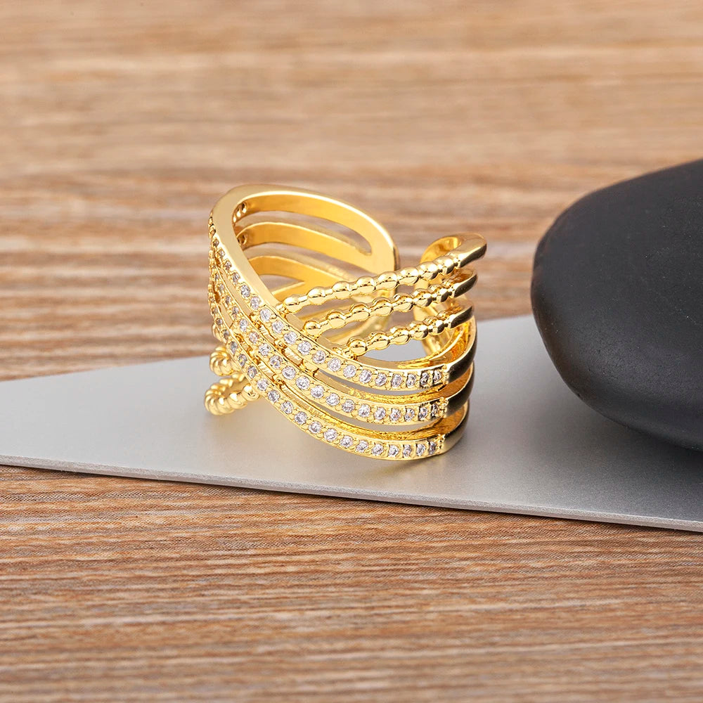 Nidin Multilayer Crossed Rings for Women Opening Adjustable Gold Plated New Trend Luxury Wedding Aesthetic Jewelry anillos mujer