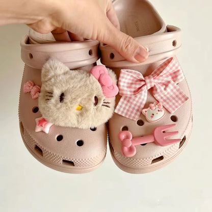 New Hello Kitty Plush Shoes Charms Set  for Clogs, Sandals & Bags DIY Anime Shoe Accessories For Xmas Party Gifts Favo